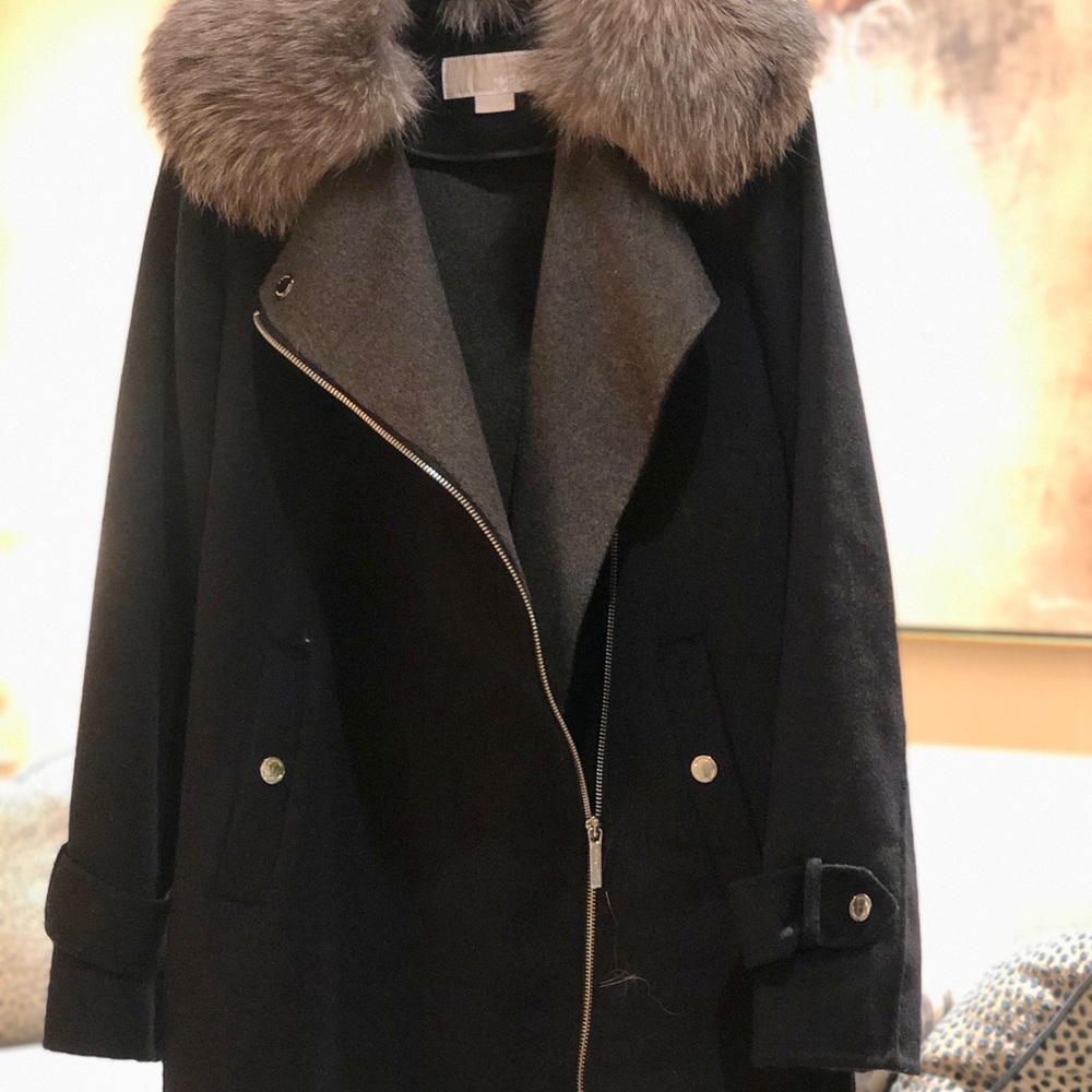 Faux Fur-trim Wool-blend Coat